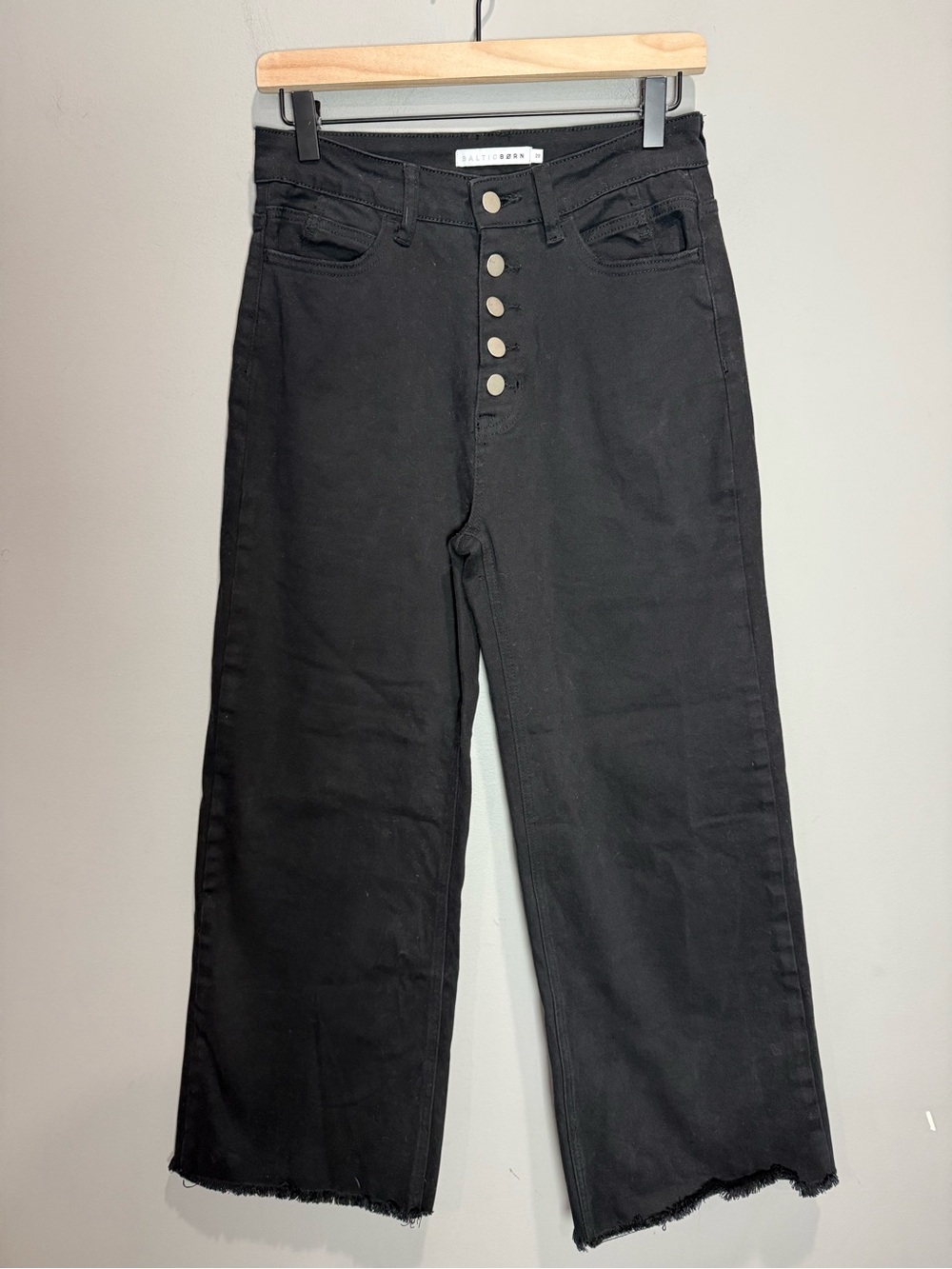 Baltic Born Georgie High Rise Wide Leg Black Jeans Raw Hem 28